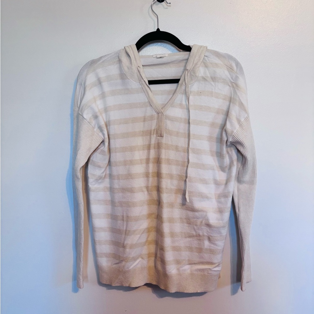 Caslon beige and white striped light weight hoodie with drawstrings size small